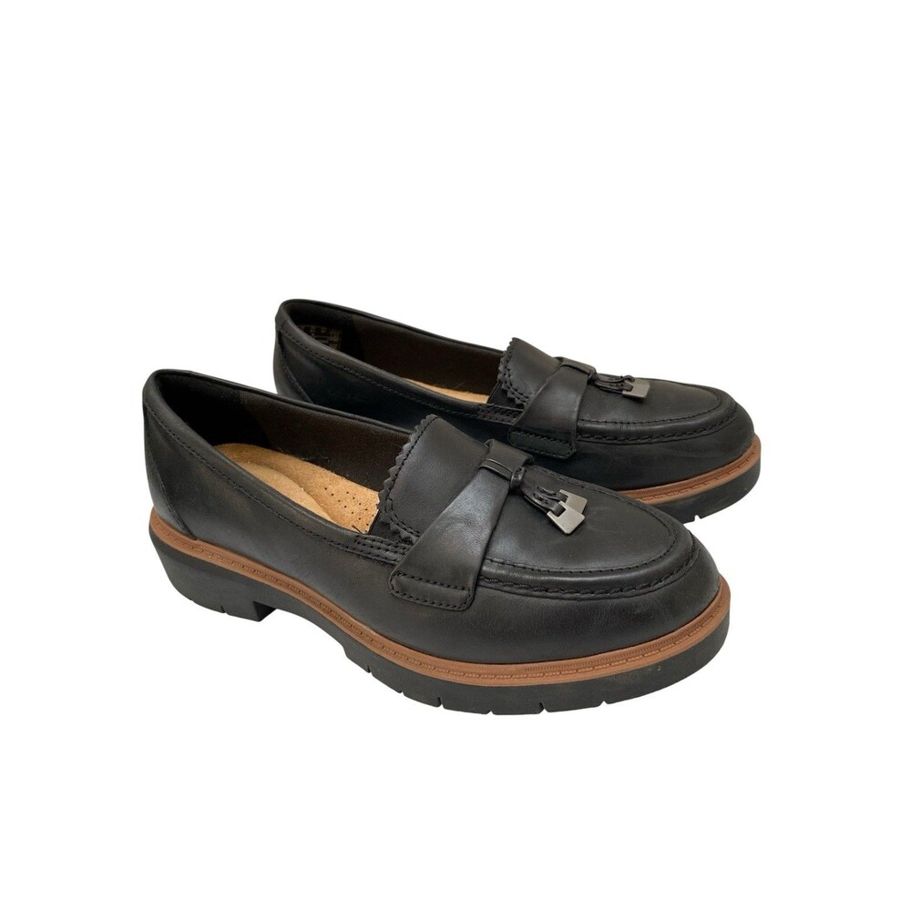 Clarks Collection Westlynn Bella Leather Slip on Loafers Shoes Black Size 6.5 M
